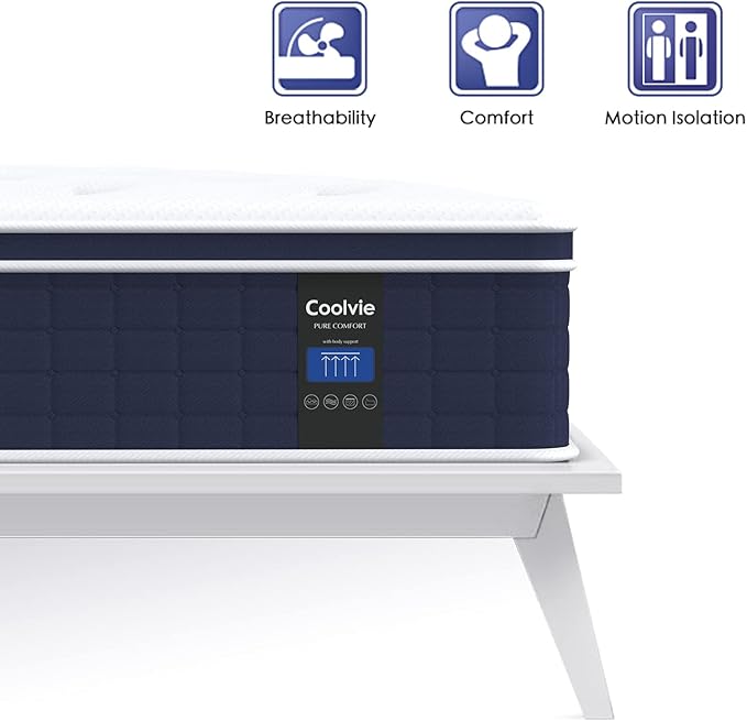 Coolvie 12 Inch King Size Mattress, Hybrid King Mattress in a Box, 3 Layer Premium Foam with Pocket Springs for Motion Isolation and Pressure Relieving, Medium Firm Feel, 100-Night Trial