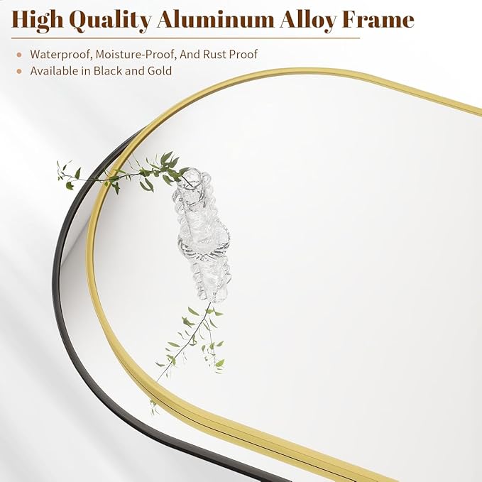 BEAUTYPEAK 32"x34" Arch Bathroom Mirror, Wall Mounted Vanity Metal Frame Mirror for Bedroom, Entryway, Living Room, Black