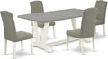 East West Furniture V097EN206-5 5 Piece Dining Table Set Includes a Rectangle Dining Room Table with V-Legs and 4 Dark Shitake Linen Fabric Upholstered Chairs, 40x72 Inch, Multi-Color