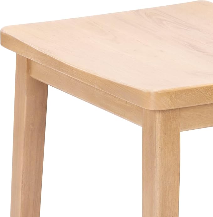 Plank+Beam Smythe Bar Stool, 30", Set of 4, Sturdy Wood Modern Kitchen Bar Height Stool, Saddle Seat Backless Bar Chair, Metal Footrest, Blonde
