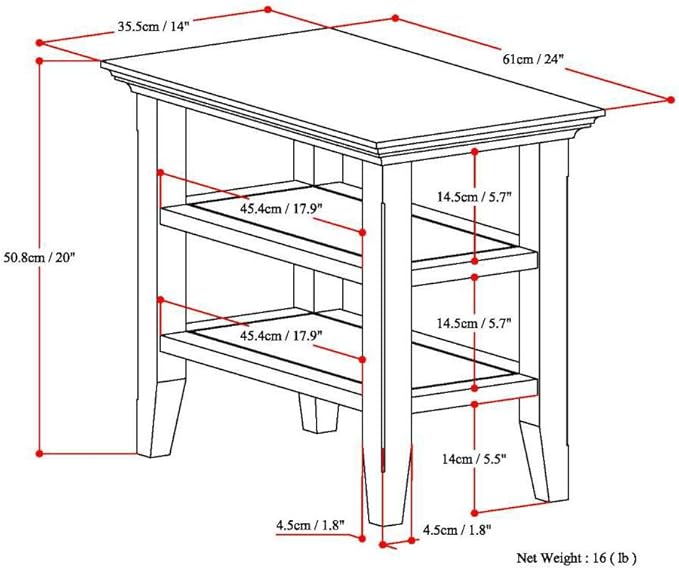 SIMPLIHOME Acadian 14-inch Wide Solid Wood Narrow End Table in Brunette Brown, Transitional-Style Side Table for Living Room, Bedroom, or Family Room with 2 Open Shelves