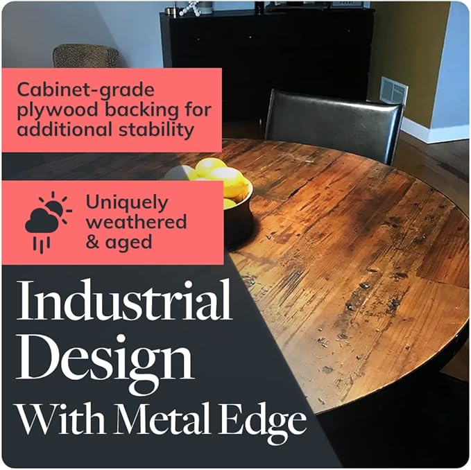 Reclaimed Wood Table Top - Rustic Recycled Wooden Piece Perfect for Signs, Kitchens, Dining and Coffee Table Tops (Reclaimed Wood Table Top with Metal Edge, 30" x 30")