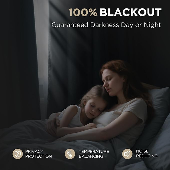 Joydeco 100% Blackout Curtains for Bedroom - Natural Linen Curtains 52" W x 90" L Long, Thermal Insulated 2 Panels Light Beige. Room Darkening Light Blocking Drapes for Living Room