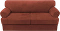H.VERSAILTEX Sofa Cover 3 Piece T Cushion Loveseat Slipcovers Thick Velvet Couch Cover Stretch T Cushion Sofa Covers for 2 Cushion Couch with 2 Individual T Cushion Covers Washable, Rust