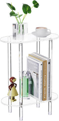 Clear Acrylic Narrow Side Table for Small Spaces, 15.75" L x 7.87" W x 19.82" H, 2 Tier Oval Slim End Table Nightstand, Small Skinny Bedside Table for Bedroom, Bathroom, Living Room