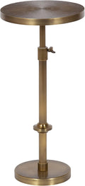 Kate and Laurel Engles Traditional Adjustable-Height Pedestal Drink Table; 10 x 10 x 30; Antique Brass; Vintage Round Indoor Metal Plant Stand with Embossed Sunburst Pattern