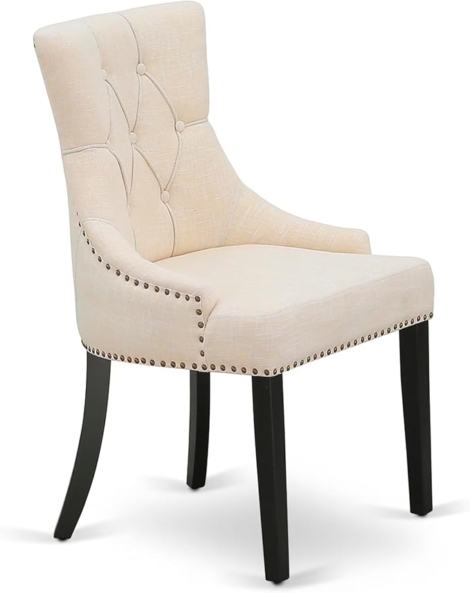East West Furniture V697FR102-5 5 Piece Dining Set Includes a Rectangle Dining Room Table with V-Legs and 4 Light Beige Linen Fabric Upholstered Chairs, 40x72 Inch, Multi-Color