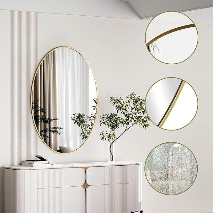 Koonmi Gold Oval Bathroom Mirror, 30"x48" Bathroom Vanity Mirror, Oval Mirror for Bedroom Living Room Entryway, Hangs Horizontal or Vertical