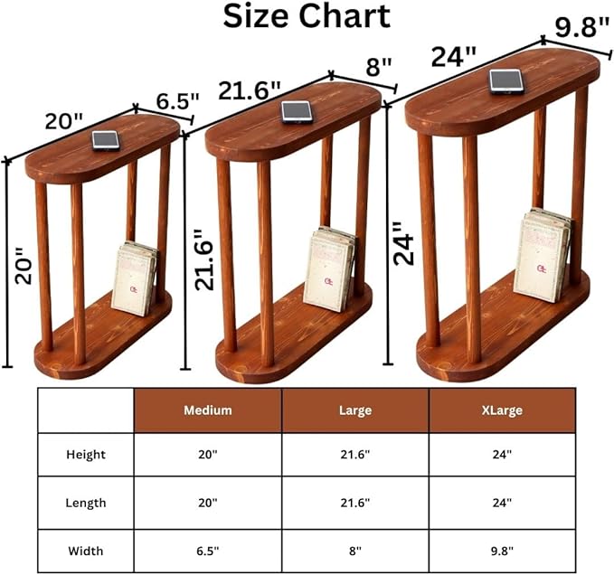 Oval Solid Wood Narrow Side Table, Slim End Table, Small Coffee Table (Chestnut, XLarge)