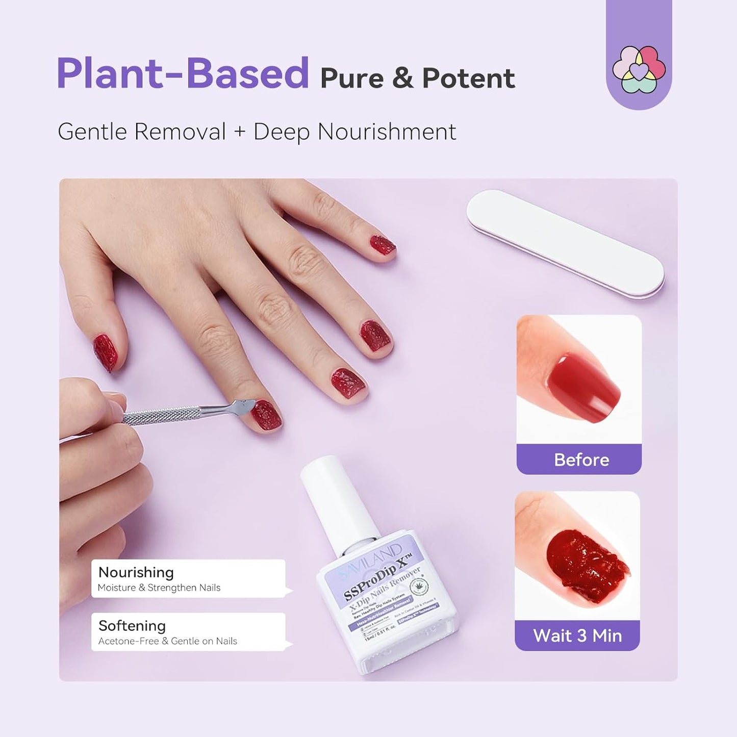 SAVILAND Pro Dip Powder Remover Kit - Gentle & Easy Dip Nail Removal Nail File & Scraper for Home Use, No Need Soaking & Wrapping (0.5 Fl Oz)