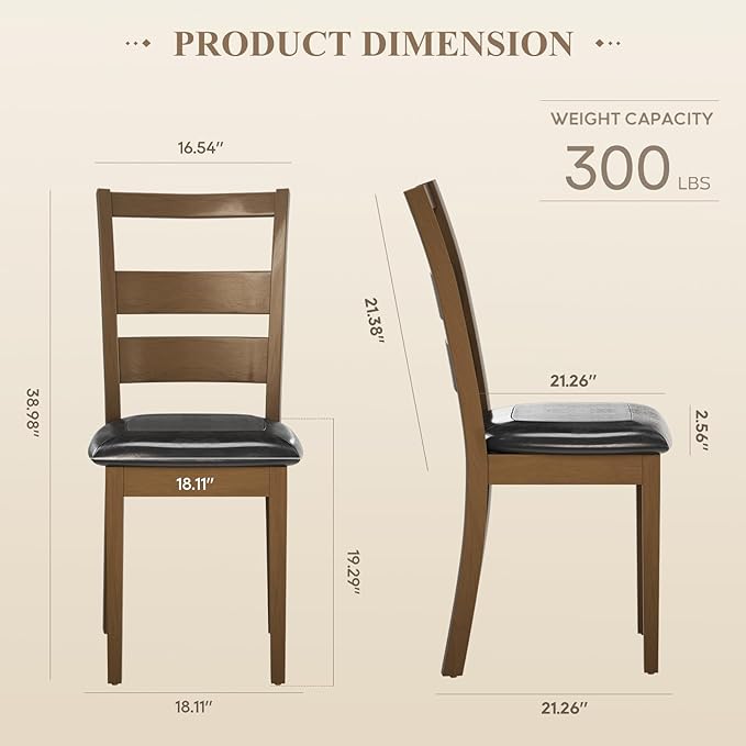 COLAMY Upholstered Dining Chairs Set of 4, PU Leather Ladder High Back Dining Room Kitchen Side Chair with Adjustable Foot Pegs, Dark Brown