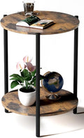 Round Side Table, 2-Tier Circle End Tables with Storage Wood Rustic 15.75" Small End Tables Farmhouse Side Table for Living Room Bedroom Balcony Small Spaces - Walnut