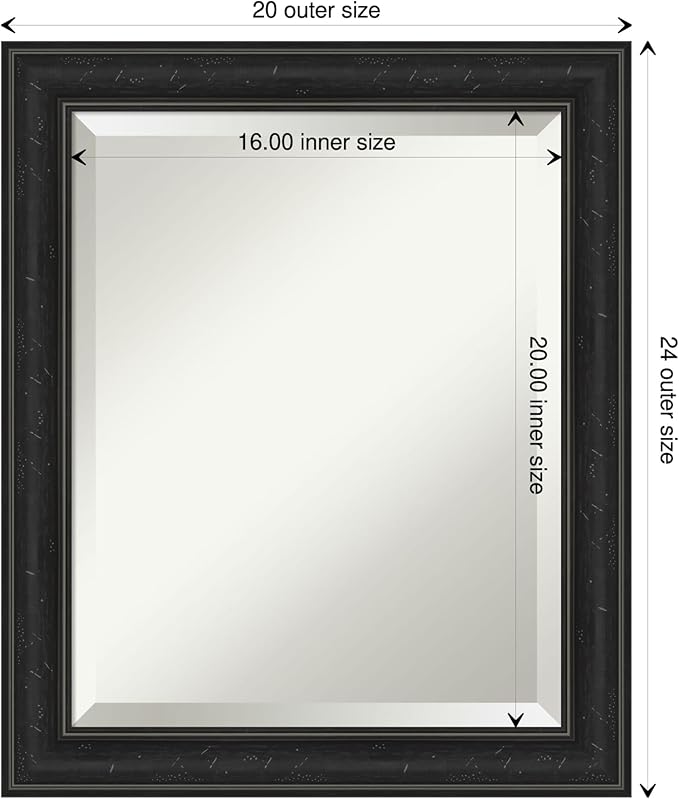 Amanti Art Black Bathroom Mirror for Over Sink, 24x20 Shipwreck Black Narrow Rectangle Vanity Mirror, Small Rustic Farmhouse Frame, Hangs Horizonally and Vertically, Bathroom Wall Decor, Beveled Edge