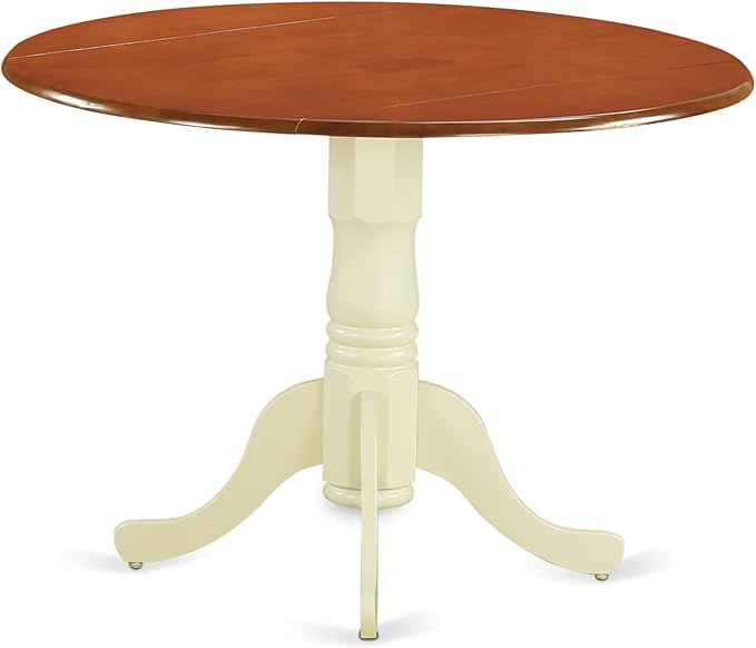 East West Furniture DLAN3-BMK-W 3 Piece Dinette Set for Small Spaces Contains a Round Dining Table with Dropleaf and 2 Kitchen Dining Chairs, 42x42 Inch, Buttermilk & Cherry
