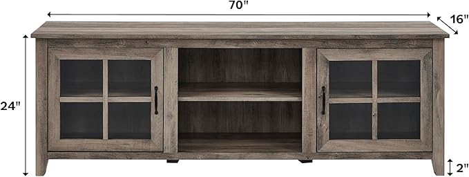 Walker Edison Portsmouth Classic 2 Glass Door TV Stand for TVs up to 80 Inches, 70 Inch, Grey Wash