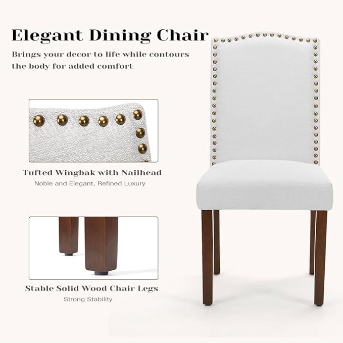 Kitchen Chairs Set of 6 Modern Upholstered Fabric Seat with Nailhead Trim and Ergonomic Lumbar Support for Living Room and Rustic Farmhouse Dining Area, Grey