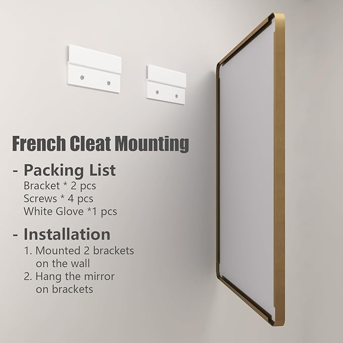36x36 Square Gold Bathroom Mirror for Wall, Brushed Golden Framed Vanity Mirror, Modern Rectangle Metal Mirror for Entry, Shatterproof, Anti-Rust (Horizontal/Vertical)