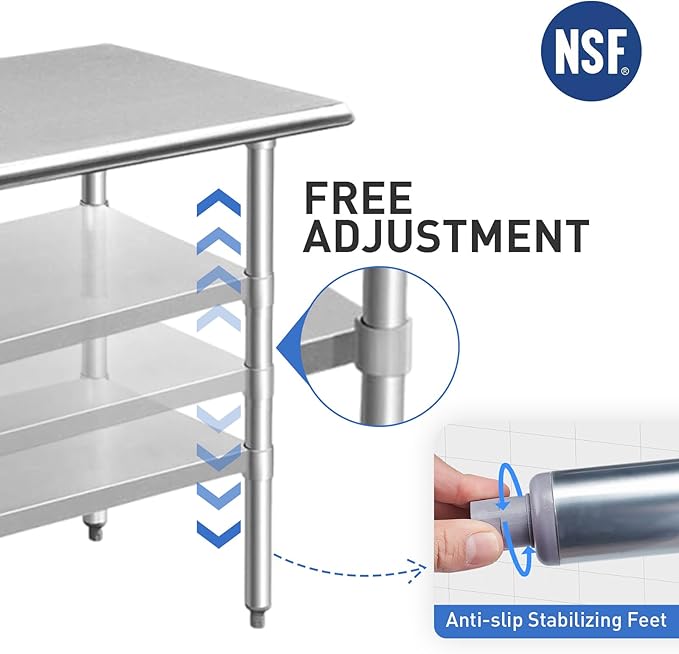 ROCKPOINT Stainless Steel Table for Prep & Work 14x24 Inches, NSF Metal Commercial Kitchen Heavy Duty Table with Adjustable Under Shelf and Table Foot for Restaurant, Home and Hotel