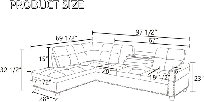 L-Shaped Sectional Sofa, Modern Sectional Couches Home Sofas for Living Room with Movable Chaise, Modular Living Room Sets Furniture for Apartment Bedroom & Office, Ginger
