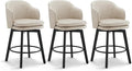 Counter Height Barstools 26 inch Upholstered Swivel Bar Stools with Back and Wood Legs for Kitchen Island,Set of 3,Beige PU Leather