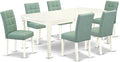 East West Furniture DOAS7-LWH-43 7 Piece Kitchen Dining Table Set Contain A Mid Century Dining Table and 6 Willow Green Polyester Fabric Dining Room Chairs, Linen White
