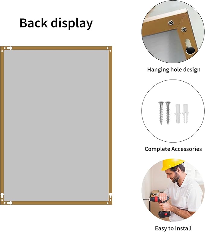 Golden Bathroom Mirror for Wall, Rectangle Mirrors with Metal Frame, Modern Vanity Wall Mirror Decor for Entryway Hangs, Bathroom Living Room Horizontal or Vertical (Golden, 48" L x 30" W)