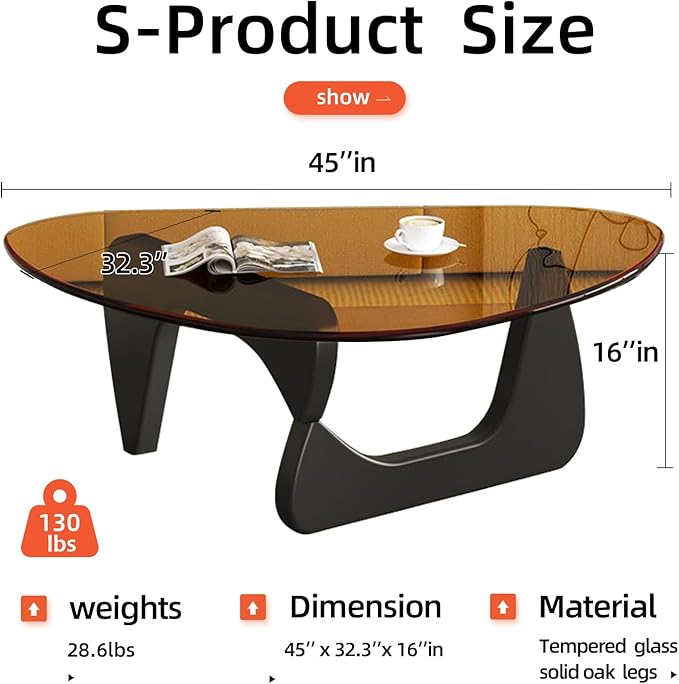 Modern Glass Coffee Table for Living Room Mid Century Coffee Table Stylish Coffee Tables, Suitable for Bedroom Living Room Reception Office Tables（Black/Brown，Large）