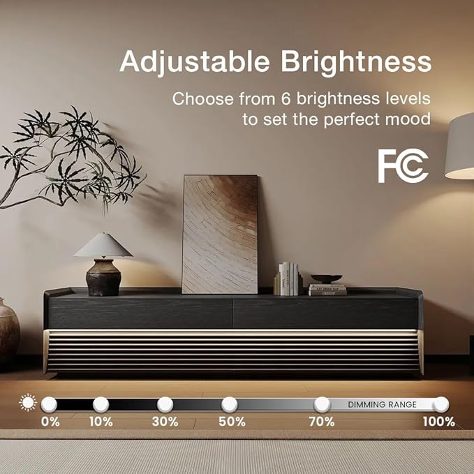 POVISON Fully-Assembled Mid Century TV Stand with Adjustable LED Light, Glossy Sintered Stone Media Console, Entertainment Center with Storage for Living Room