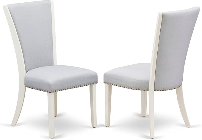 East West Furniture V097VE005-9 9 Piece Modern Dining Table Set Includes a Rectangle Wooden Table with V-Legs and 8 Grey Linen Fabric Upholstered Chairs, 40x72 Inch, Multi-Color