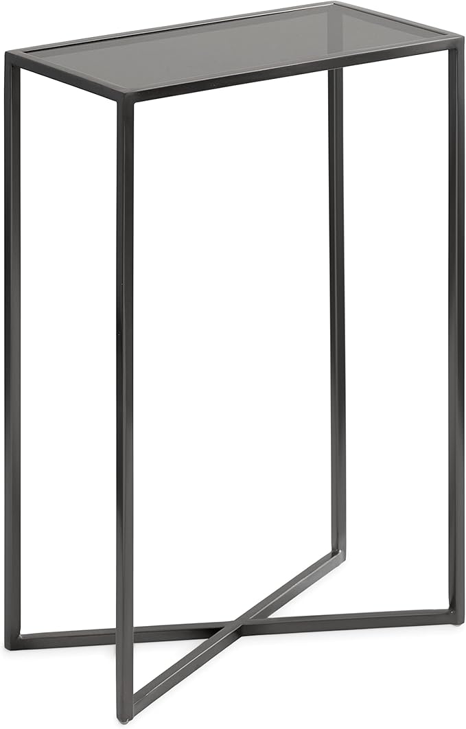 Kate and Laurel Jaspur Modern Narrow End Table, 16 x 8 x 24, Tinted Glass and Gray Metal, Decorative Contemporary Glass and Metal Side Table for Use as Bedroom Nightstand or Living Room Accent
