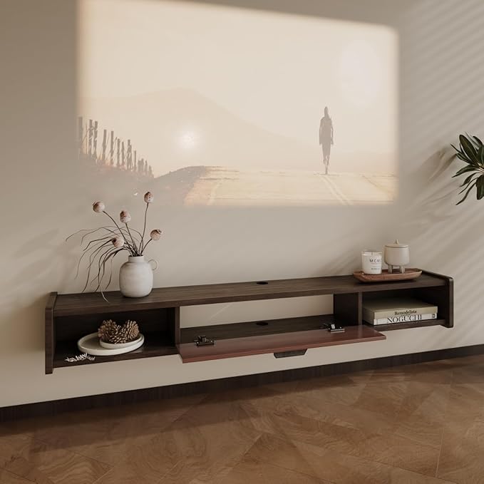55'' Floating TV Stand,Wall Mounted TV Console,Floating TV Cabinet,Under TV Shelf for Bedroom Living Room(Walnut)