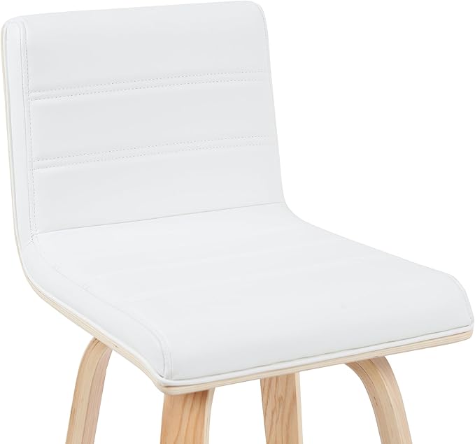 Vienna Modern Counter Height Swivel Bar Stool with White Faux Leather Seat and Patterned Oak Wood Frame Set of 3