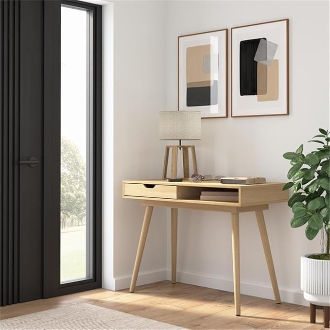Bush Furniture Nora 40W Writing Desk in Natural Oak | Computer Table for Home Office Workspace or Entryway