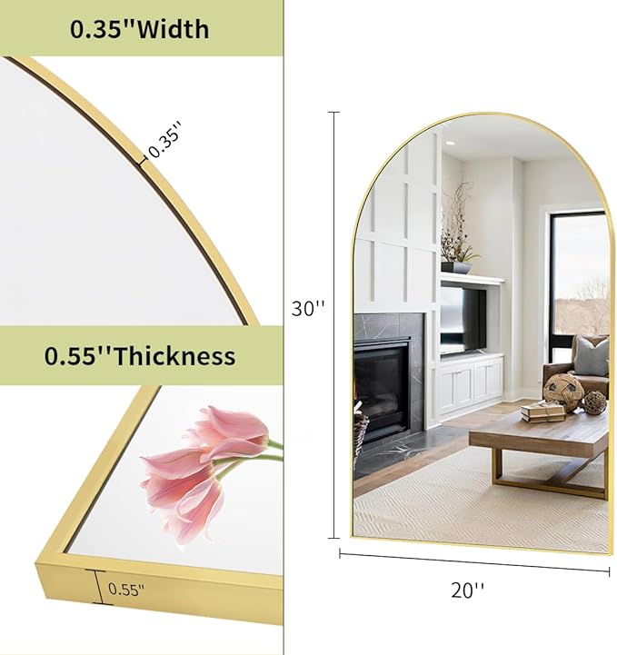 BEAUTYPEAK 20"x30" Arch Bathroom Mirror, Wall Mounted Vanity Metal Frame Mirror for Bedroom, Entryway, Living Room, Gold