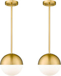 LMS 2-Pack Brushed Gold Pendant Lights, Modern Pendant Light with Milky Globe Glass Shade, Adjustable Hanging Lighting Rod for Kitchen Island Dining Room Bedroom, LMS-186BG2PK