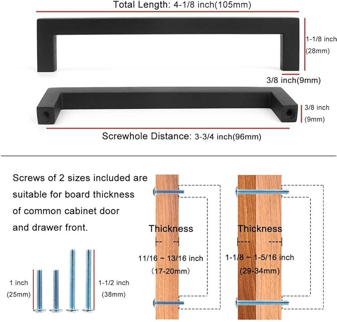 KOOFIZO 30-Pack Solid Square Bar Cabinet Handle - Oil Rubbed Bronze Furniture Pull, 3.8 Inch/96mm Screwhole Distance for Kitchen Cupboard Door, Bedroom Dresser Drawer, Bathroom Wardrobe Hardware