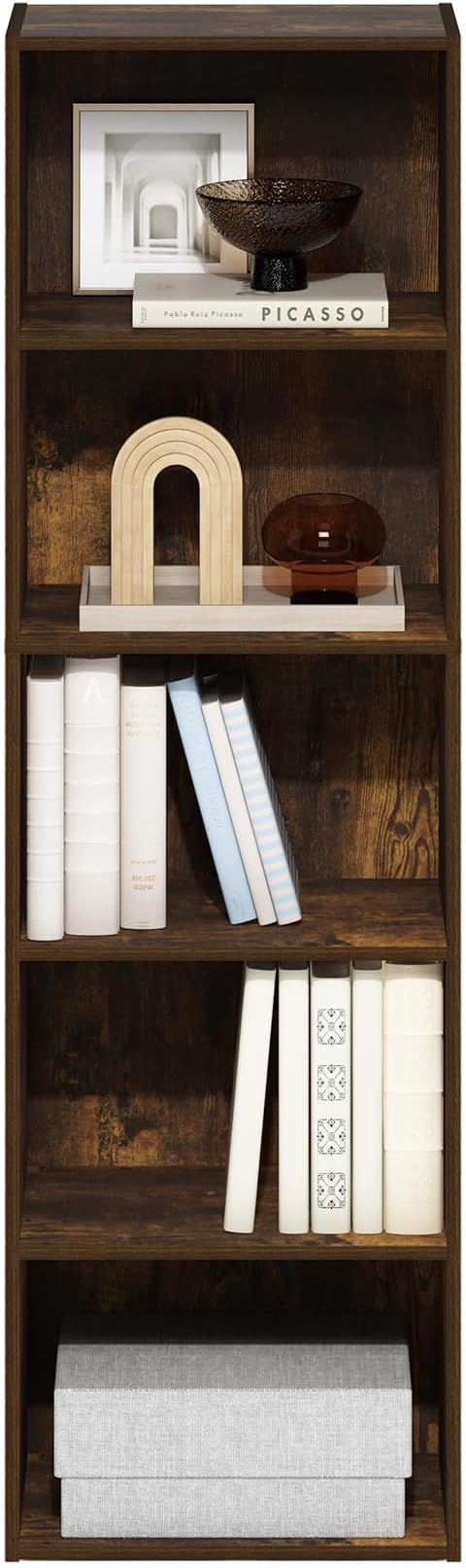 Furinno Luder 5-Tier Open Shelf Bookcase, Bookshelf, Amber Pine