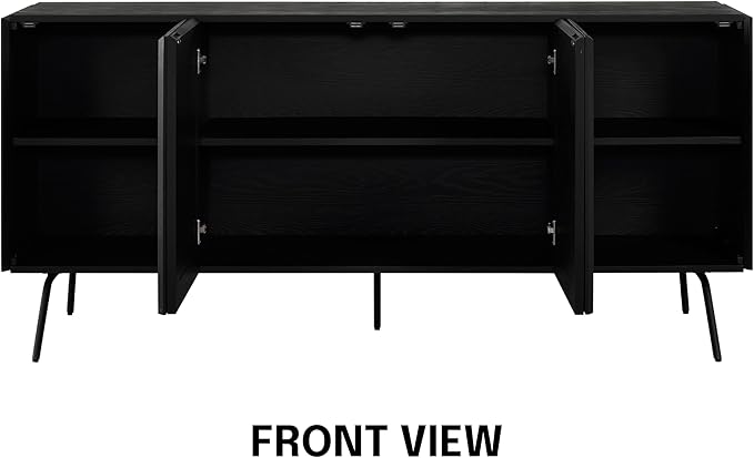 NTC MOSSIC Modern Sideboard with 4 Doors, Natural Rattan Storage Cabinet, Buffet with Metal Legs, Boho Accent Cabinet for Living Room, and Entryway, Effortless Assembly - Burnt Black