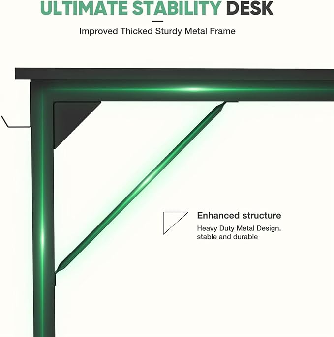 47 Inch Desk Office with Storage, Modern Simple Style Gaming Computer Table for Youth Student Adult, Metal and Wood Home Office Furniture, Black