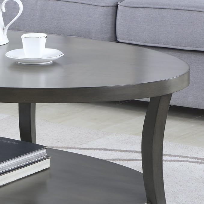 Roundhill Furniture Contemporary Perth Oval Shelf Coffee Table Set, Grey