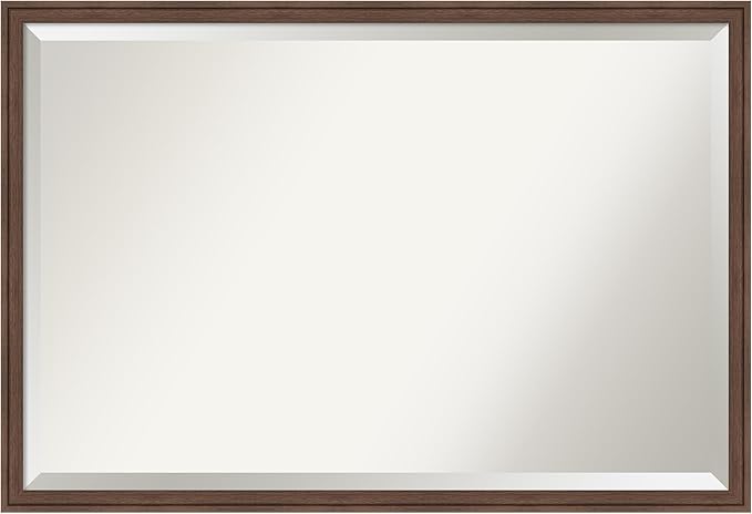 Amanti Art Brown Wall Mirror 26x38 Florence Medium Brown Rectangle Bathroom Mirror for Wall Decor Living Room, Large Casual Frame, Hangs Horizonally and Vertically, Bathroom Decor, Beveled Edge
