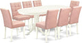 East West Furniture VAAS9-LWH-42 9 Piece Kitchen Table Set Mid-Century Includes A Dining Table and 8 Beige Red Polyester Fabric Upholstered Dining Chairs with Stylish Back- Linen White Finish