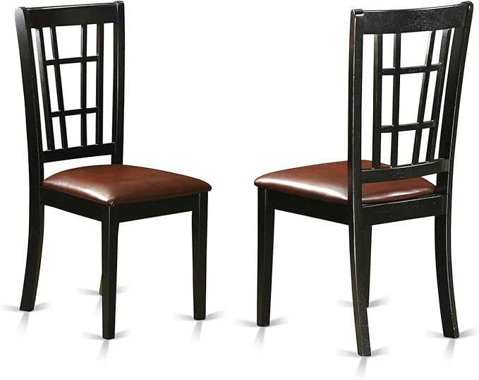 East West Furniture DLNI3-BLK-LC 3 Piece Dining Table Set for Small Spaces Contains a Round Dining Room Table with Dropleaf and 2 Faux Leather Upholstered Chairs, 42x42 Inch, Black