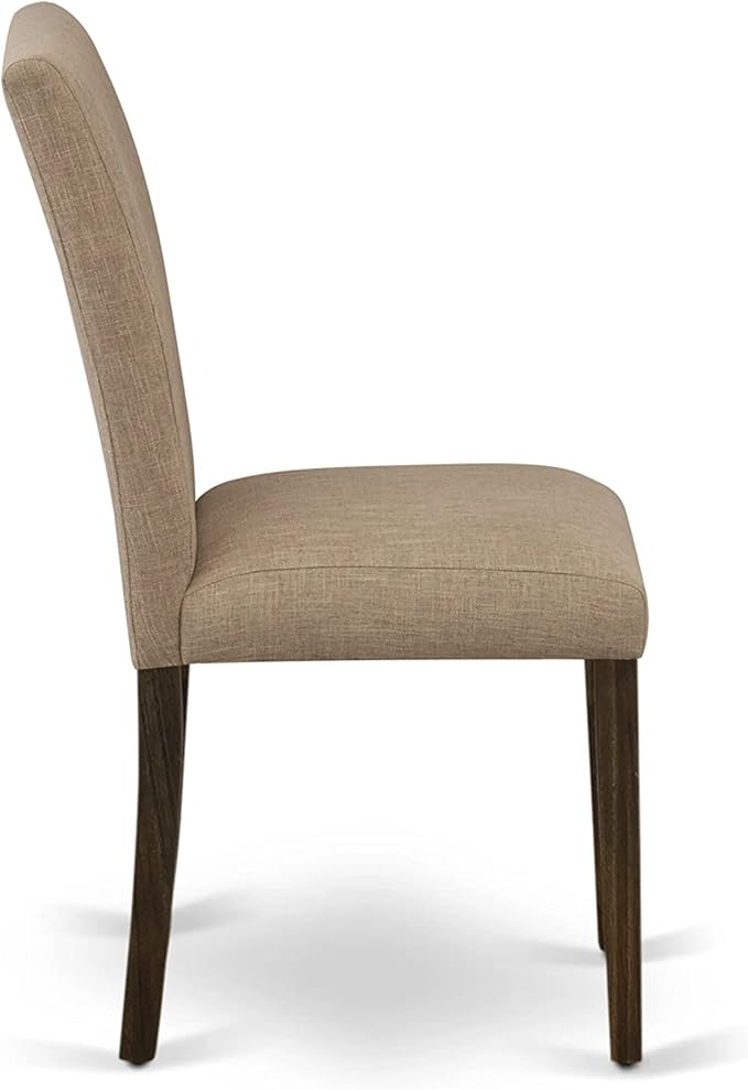 East West Furniture X727AB747-5 5 Piece Dining Set Includes a Rectangle Dining Room Table with X-Legs and 4 Light Sable Linen Fabric Upholstered Parson Chairs, 40x72 Inch, Multi-Color