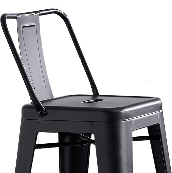 AC Pacific 24” Metal Barstool Set of 4 – Country Rustic Style with Low Back, Lightweight & Sturdy Build, Easy Assembly – Matte Black