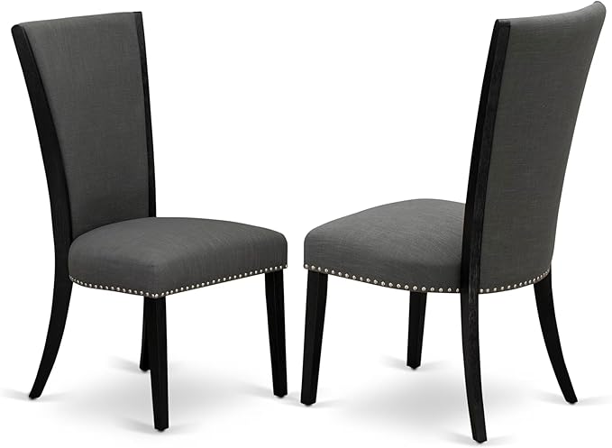 East West Furniture V676VE650-5 5 Piece Dining Set Includes a Rectangle Dining Room Table with V-Legs and 4 Dark Gotham Linen Fabric Parson Chairs, 36x60 Inch, Multi-Color
