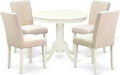 East West Furniture ANAB5-LWH-02 5 Piece Dining Table Set for 4 Includes a Round Kitchen Table with Pedestal and 4 Light Beige Linen Fabric Upholstered Chairs, 36x36 Inch, Linen White