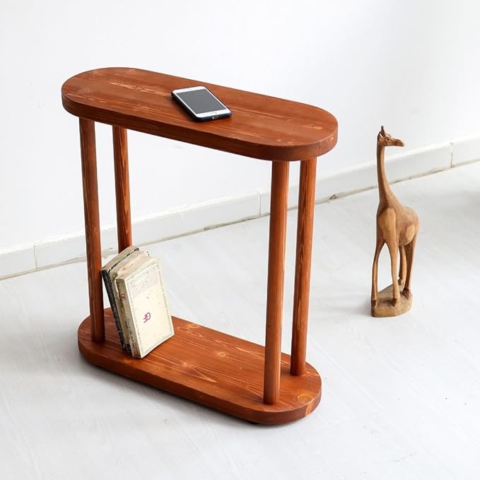Oval Solid Wood Narrow Side Table, Slim End Table, Small Coffee Table (Chestnut, XLarge)