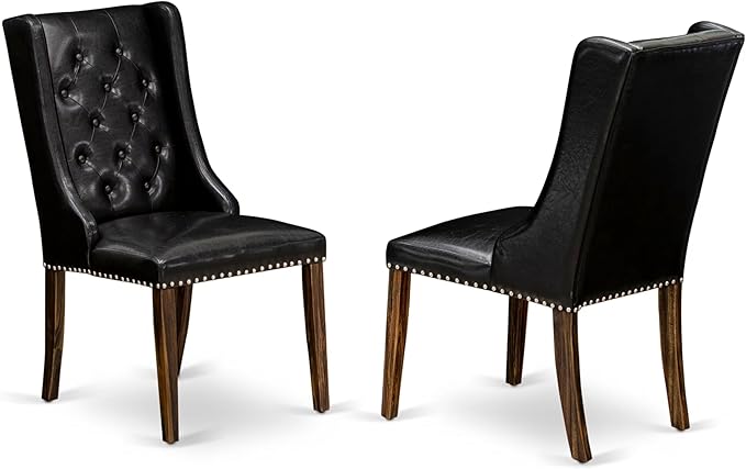 East West Furniture V777FO749-9 9 Piece Dining Room Furniture Set Includes a Rectangle Dining Table with V-Legs and 8 Black Faux Leather Parsons Chairs, 40x72 Inch, Multi-Color