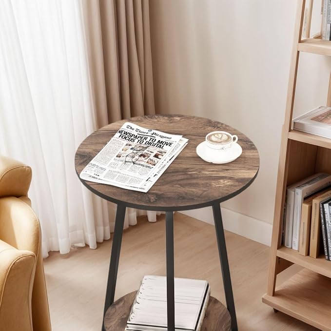 Side Table - Rustic End Couch Tables - Waterproof Metal Frame, Scratch-Resistant - Vintage Wood Color Tables for Sofa Living Room Bedroom Bedside Coffee Small Spaces